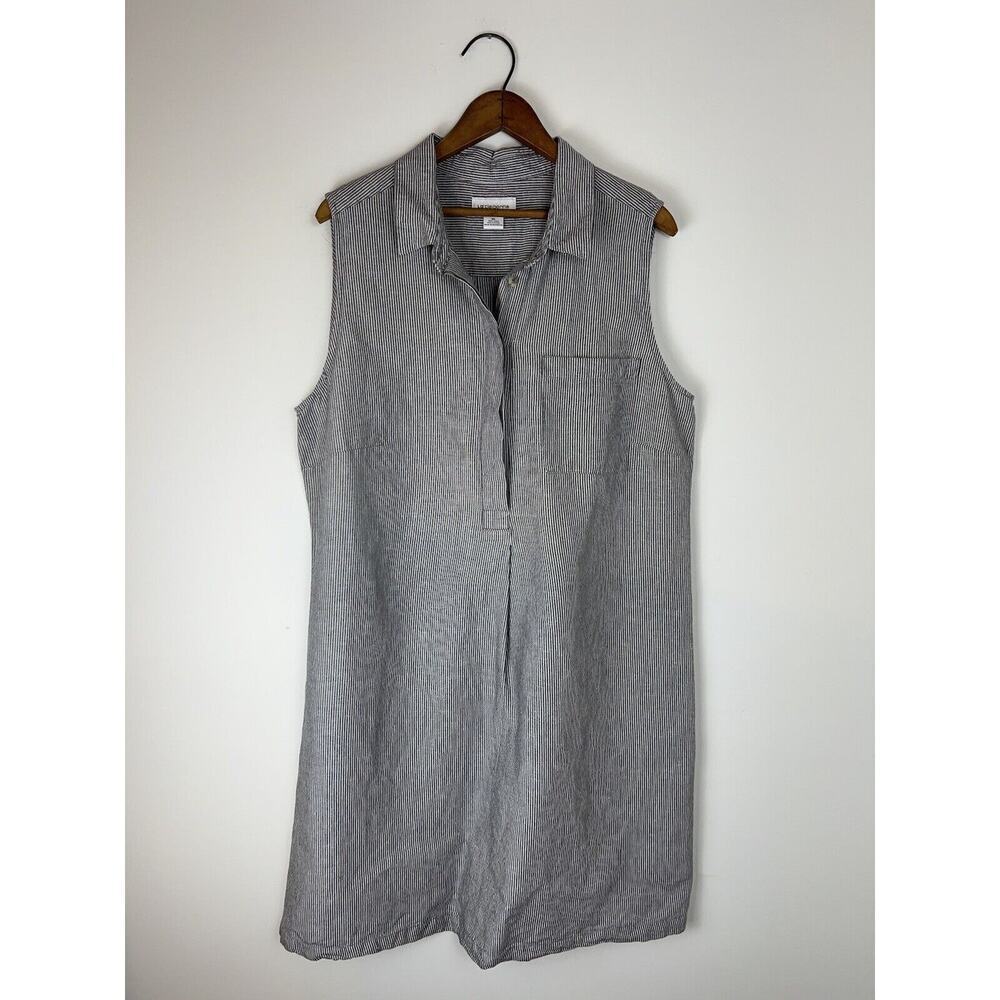 Liz Claiborne Linen Blend Midi Shirt Dress Women's XL Sleeveless Black White